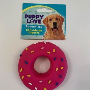 Donut With Sprinkles- Dog Squeak Toy- Pink